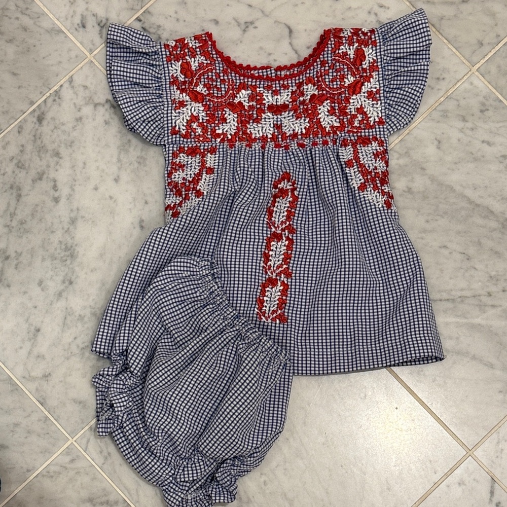 Six Honeybees red blue gingham set 3T girls